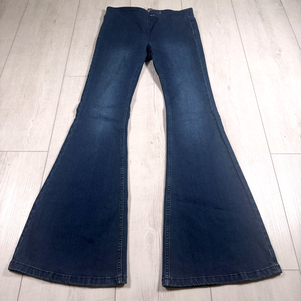 Free People Penny Pull On Flare Jeans Womens 28 Blue Dark Wash Denim Bell Bottom